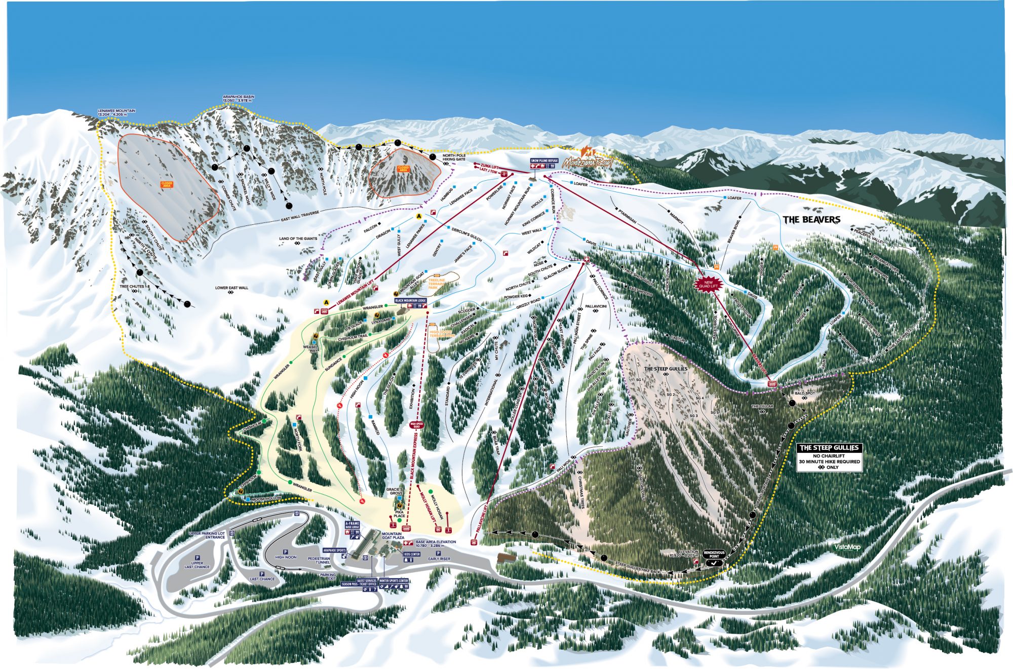 Arapahoe Basin ski map. A-Basin quits the Epic Pass cash cow due to their lack of parking.