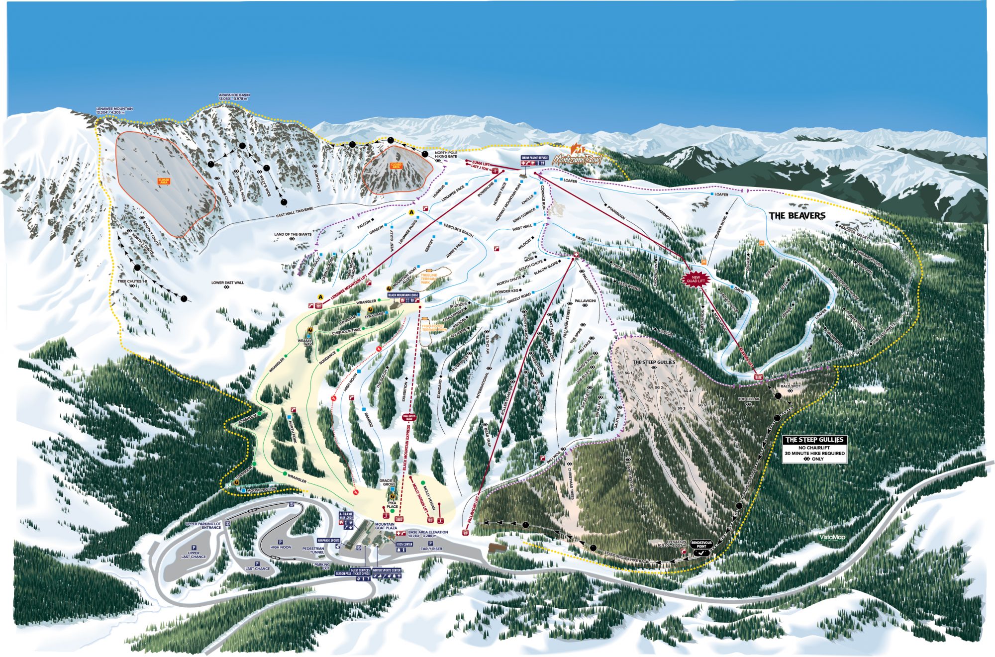 Arapahoe Basin ski map. A-Basin quits the Epic Pass cash cow due to their lack of parking. 