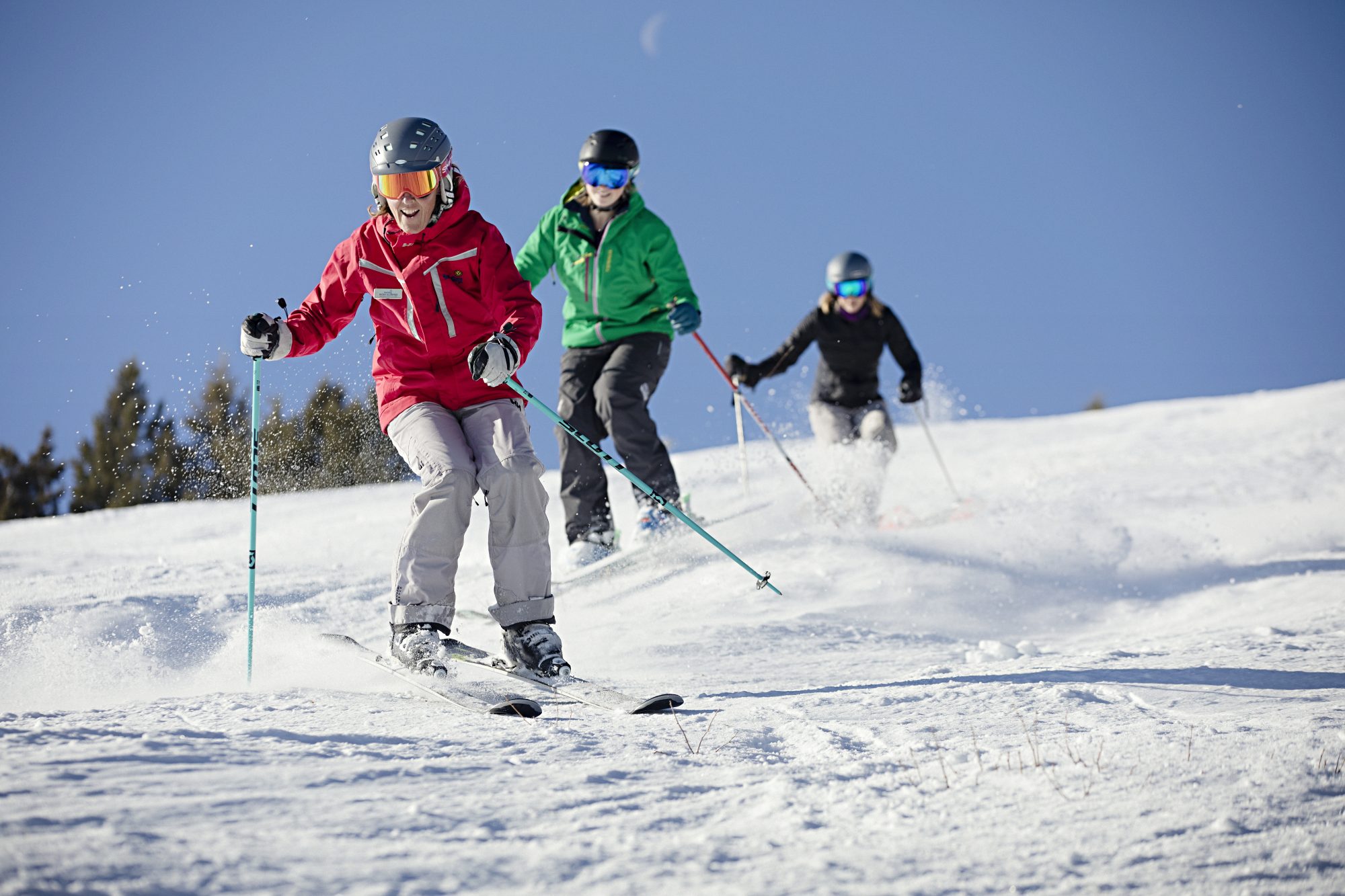 Date: December 2017 Photo Credit: Courtesy Sun Valley Resort Photographer: © Hillary Maybery Photo Caption: Sun Valley DIVAS ski instructors on Bald Mountain. Sun Valley and Snowbasin Join the Epic Pass.