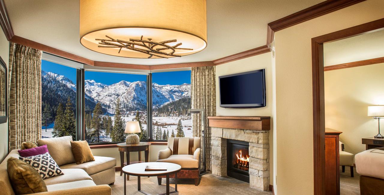 A fireplace suite at the Resort at Squaw Creek. The Most Expensive Ski Resorts in the USA.