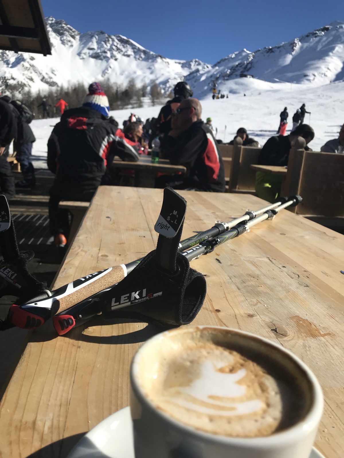 Up at Cafe Grimod for a coffee, seeing my husband and kids doing some laps. At least the weather was nice for being on the deck. Photo: The-Ski-Guru. The Half Term Family Ski Holiday that did not result as planned.