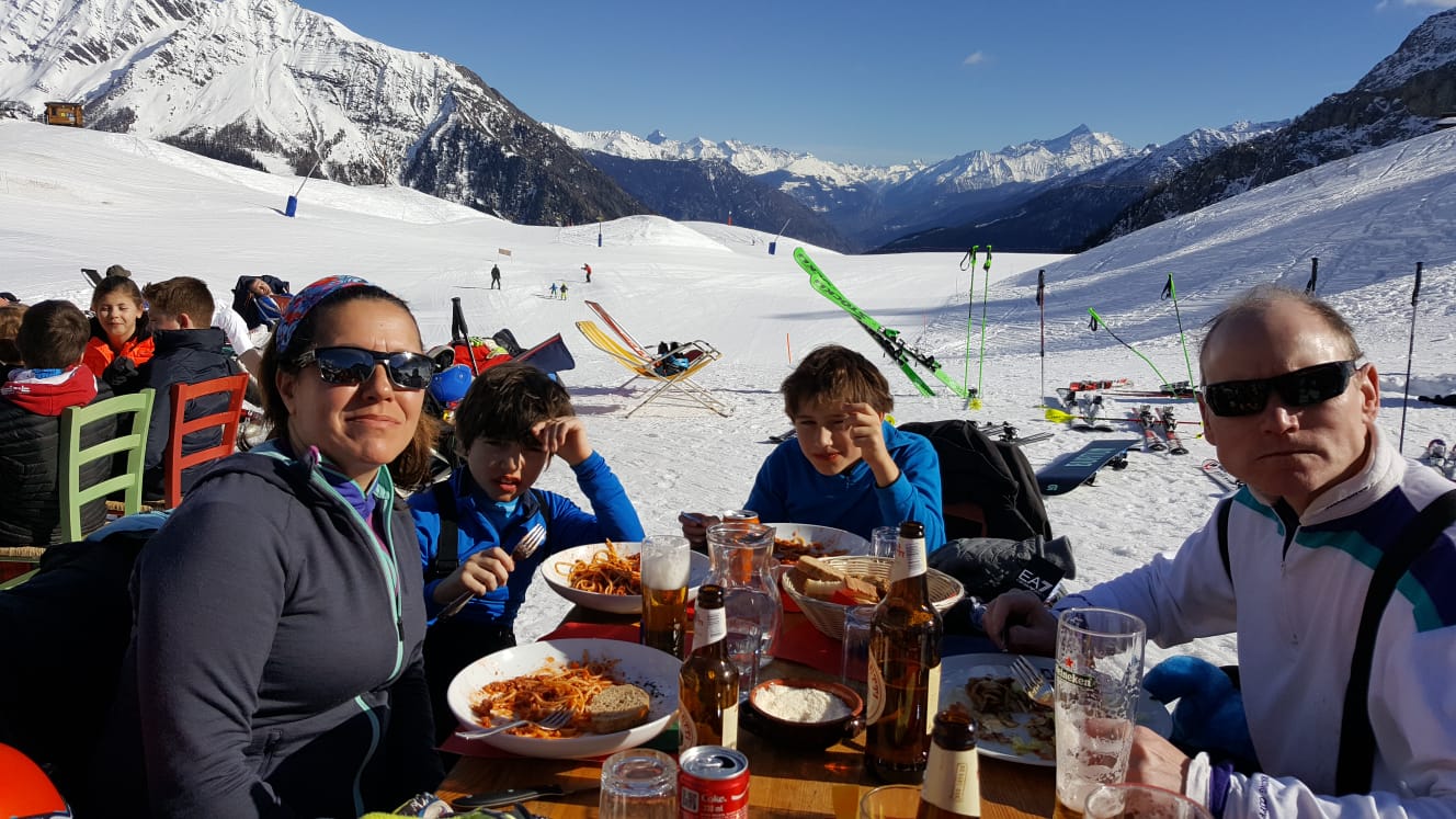 Lunch at Maison Vielle - Photo by Jo Cornwell. The Half Term Family Ski Holiday that did not result as planned.