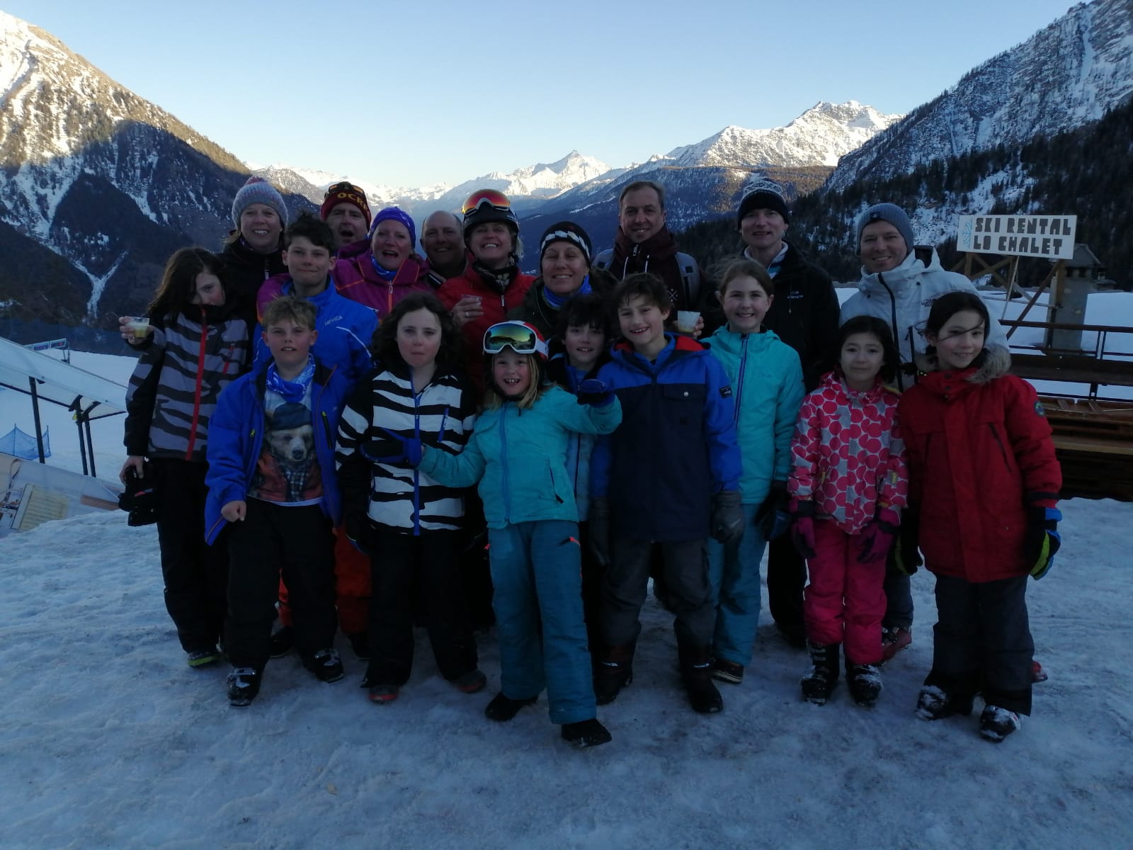 Pretty much all the group - the five families we were in Courmayeur together. Photo: a passer-by. The Half Term Family Ski Holiday that did not result as planned.