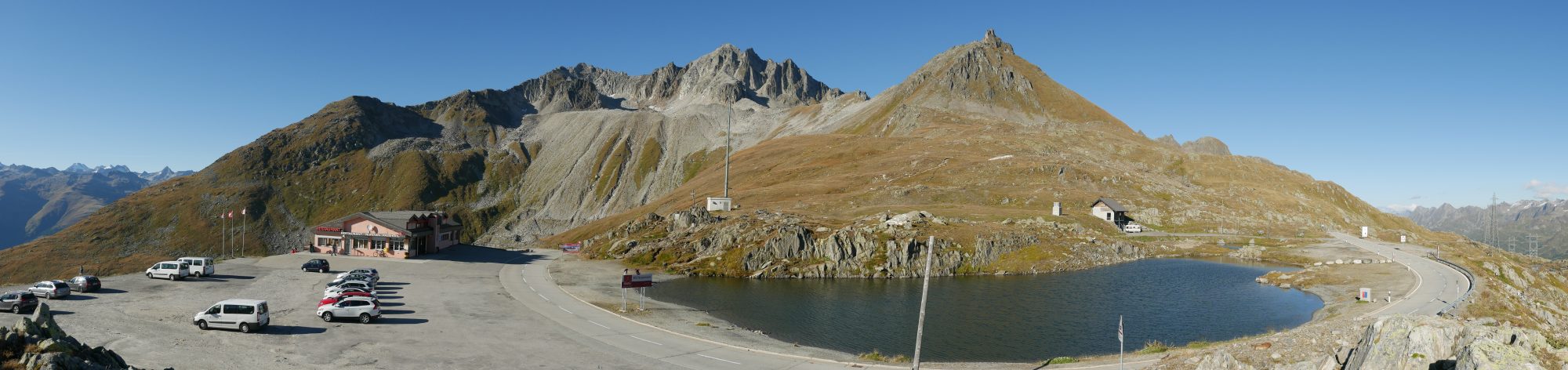 Panorama of Nufenenpass on a nice day. Photo: Alexander Hoernigk. A drive through the Nufenenpass (Passo della Novena) and Grimsel Pass in Switzerland.
