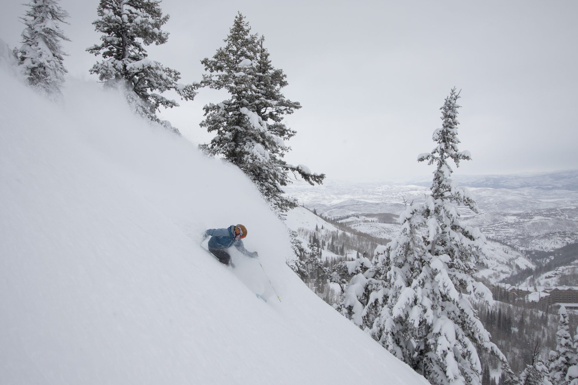Ski Utah Team Athletes skiing in Deer Valley on a powder Day-Photo-ChrisPearson- Ski Utah. Utah had its best Ski Season Ever in 2018-19.