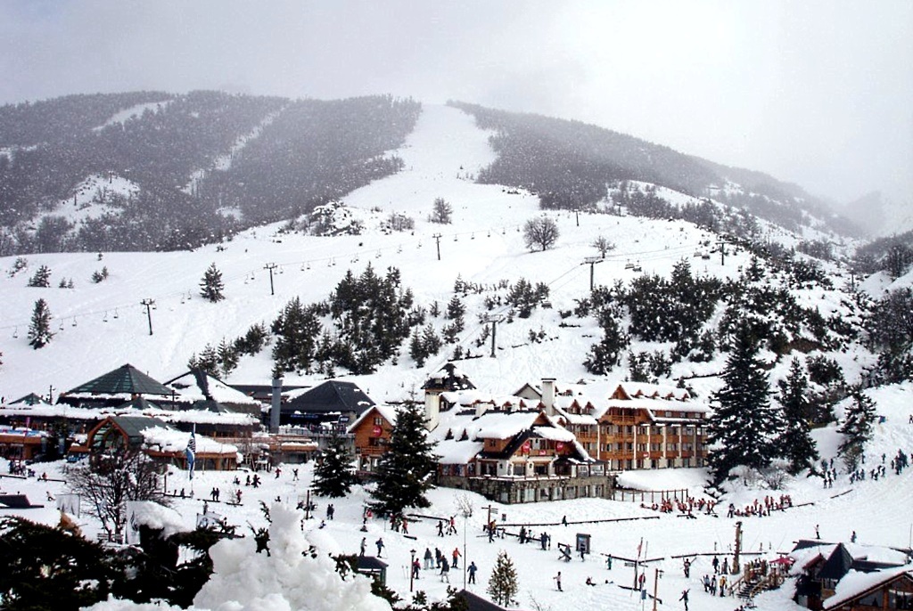 This past Saturday Cerro Catedral started its ski season. Photo: Cerro Catedral viewed from the Villa Catedral. 