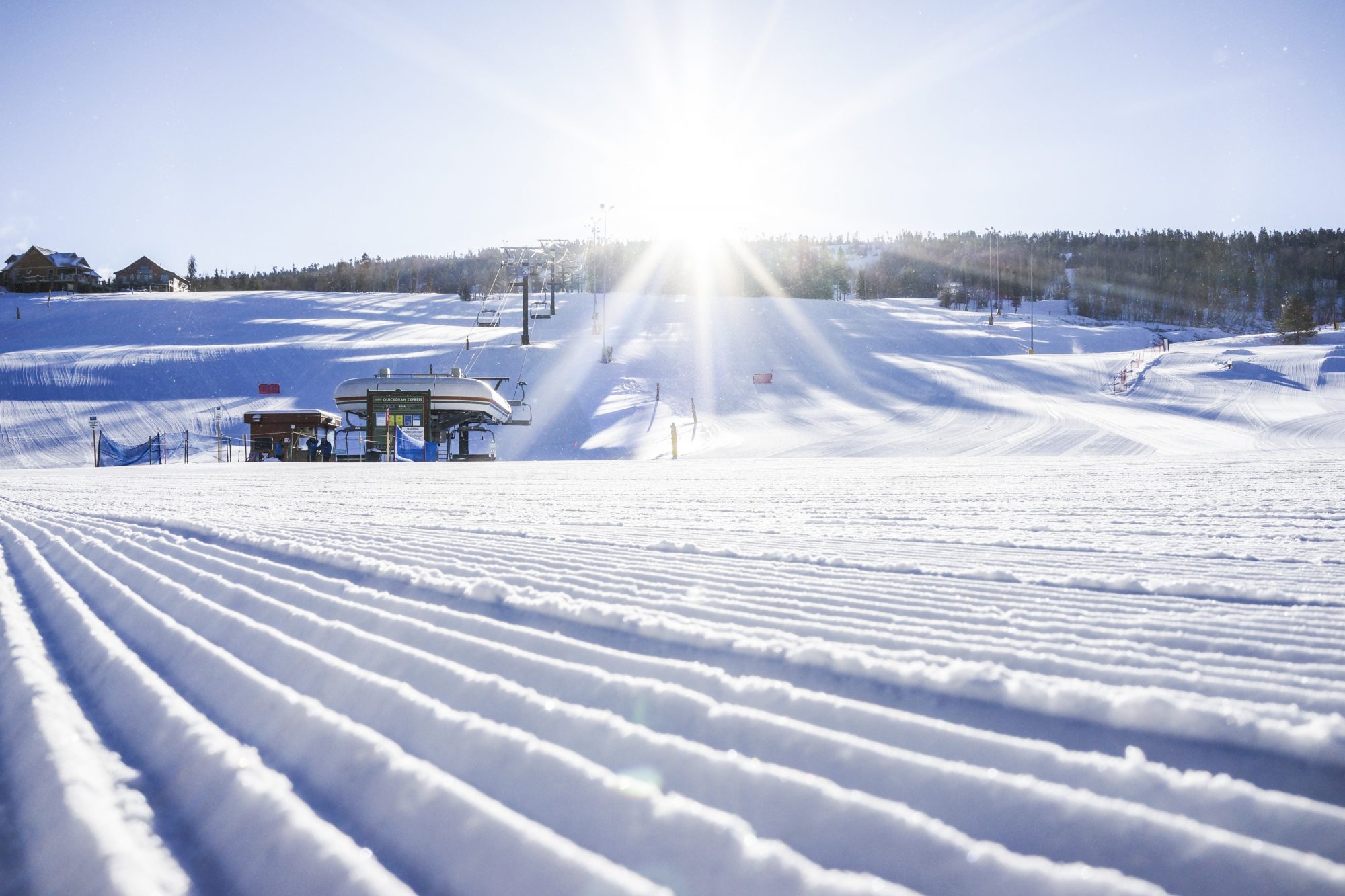 Granby Ranch Photo. How ski grooming patterns can affect visibility in the snow.