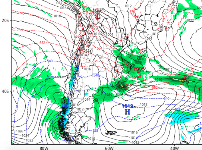 SnowForecast.com Screenshot of 25 June 2019. South America Long Range Forecast by SnowForecast.com.