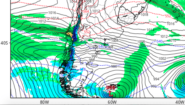 SnowForecast.com Screenshot of 25 June 2019. South America Long Range Forecast by SnowForecast.com.
