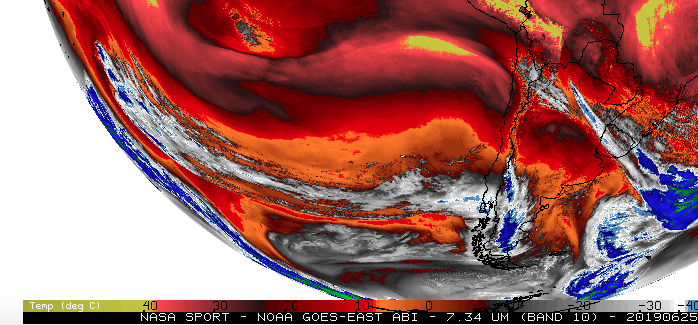 SnowForecast.com Screenshot of 25 June 2019. South America Long Range Forecast by SnowForecast.com.