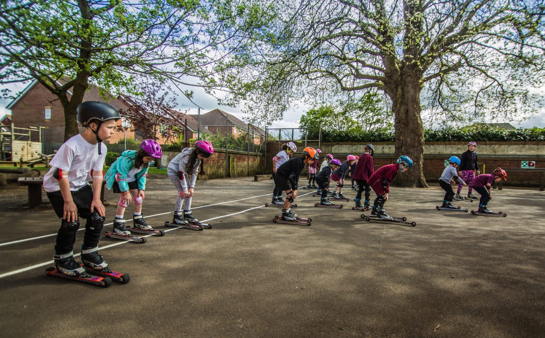 Rollerski session for Thameside Primary. Photo: Snowsport England. National Schools Snowsport Week is Back This Month.