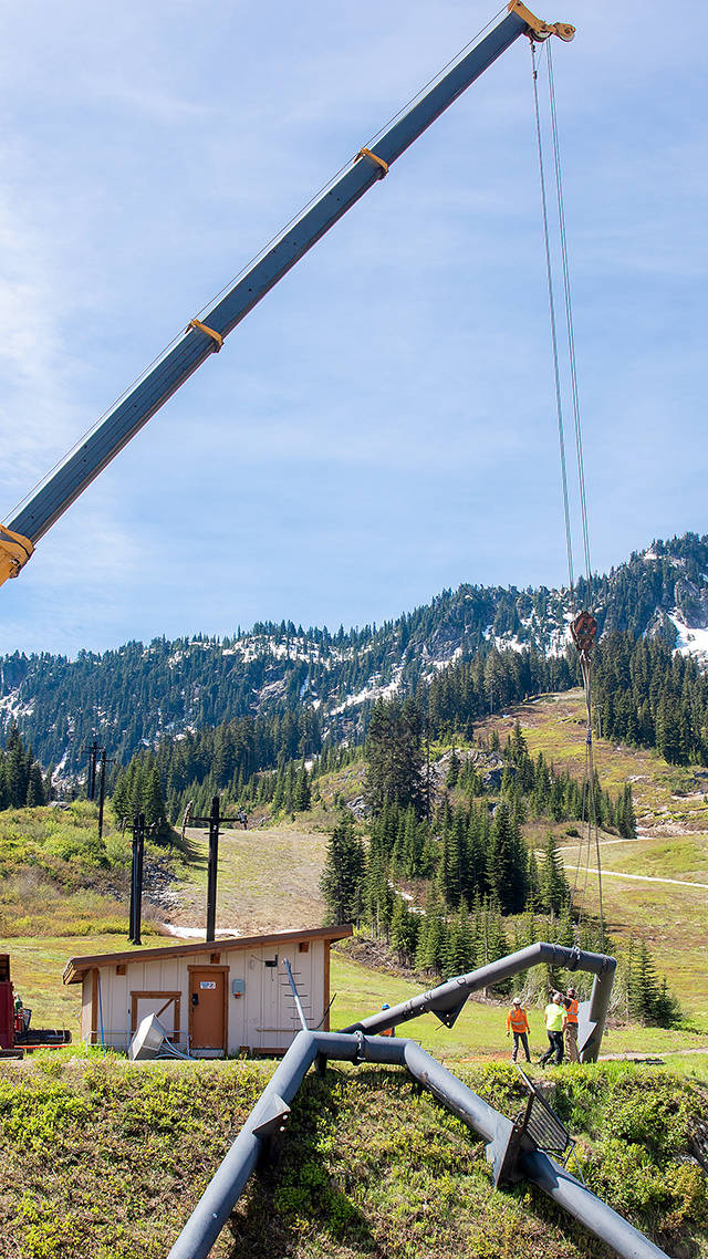 Stevens Pass: A Frame is being lifted up for Daisy lift. Photo: Vail Resorts. Summer Works at Stevens Pass to get a better skiers’ and boarders flow.