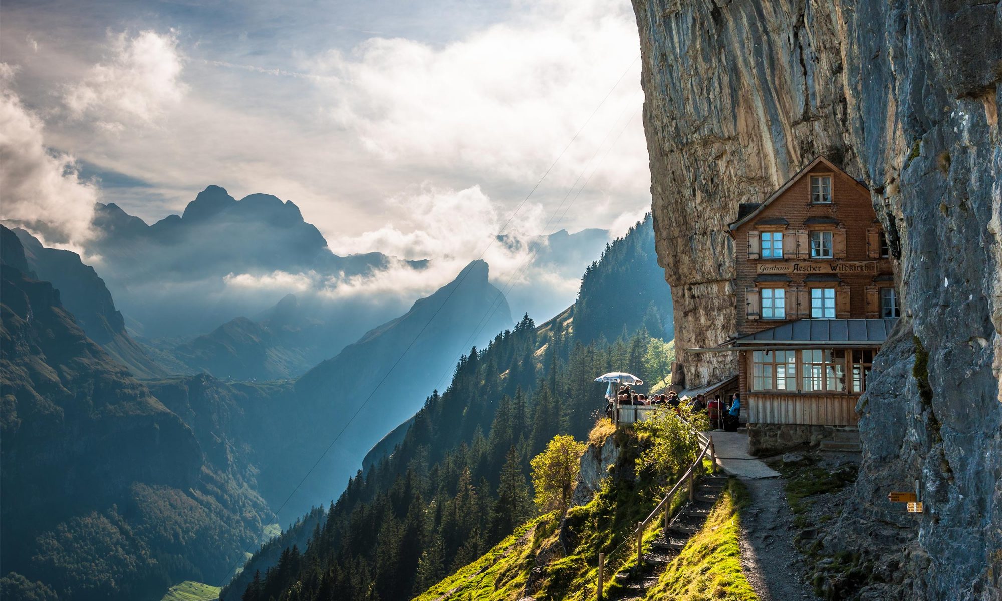 Äscher Mountain Restaurant. Photo: Switzerland Tourism. Cliffhanging restaurant opens for the season in Switzerland: Äscher Mountain Restaurant.