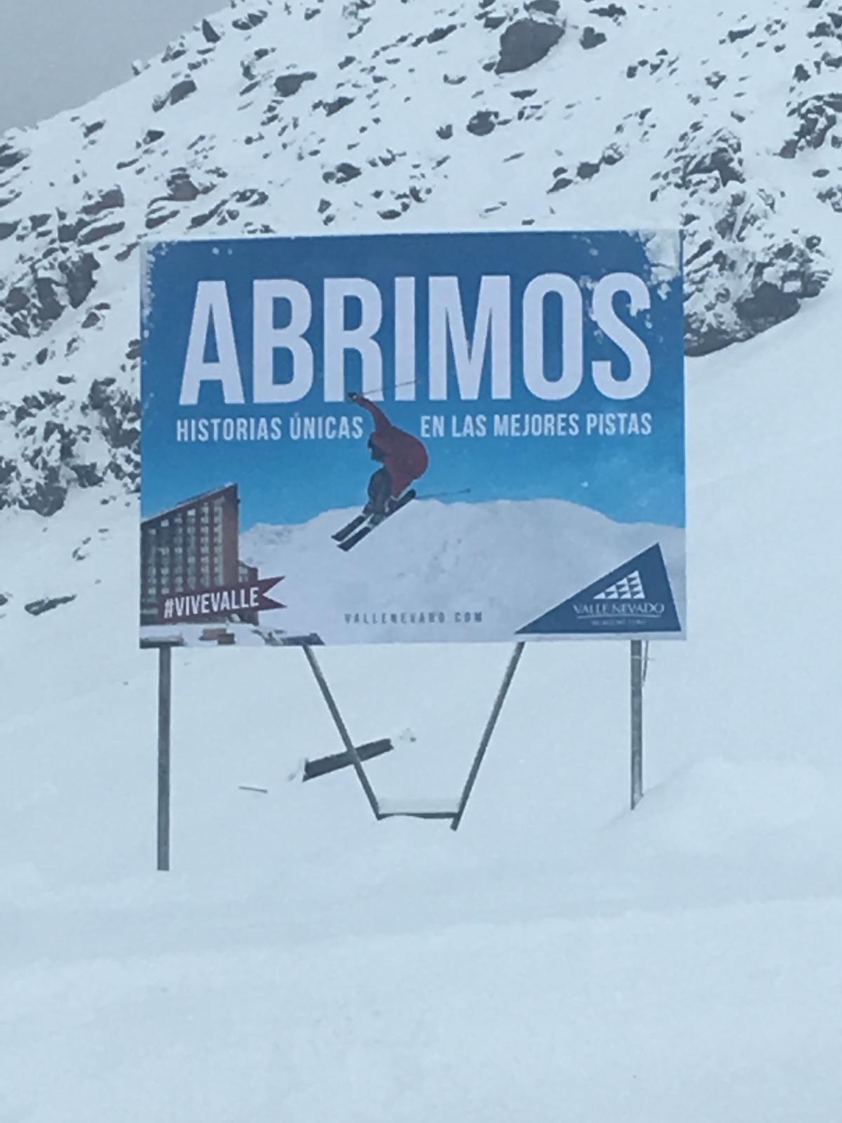 Sign of Valle Nevado stating they are open. Photo: Chino Martinez. A Day Trip to Valle Nevado from Santiago City.