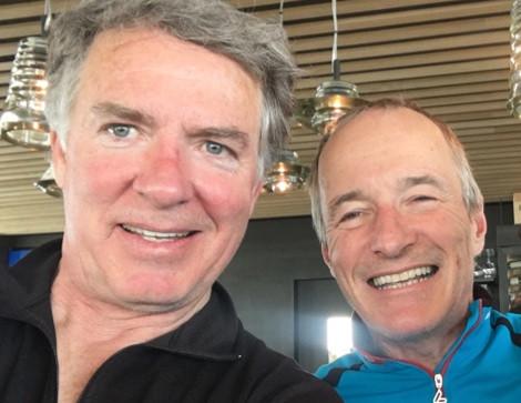 Rick Howell (left) and University of Innsbruck, Sports Science Prof. Werner Nachbauer, PhD (former Austrian Ski Team member) at the top of Sölden, Austria during the 22nd ISSS Conference in Innsbruck, Austria, April 20, 2017. The new Future of Ski Bindings is here: Howell 880 Pro ACL friendly ski binding.