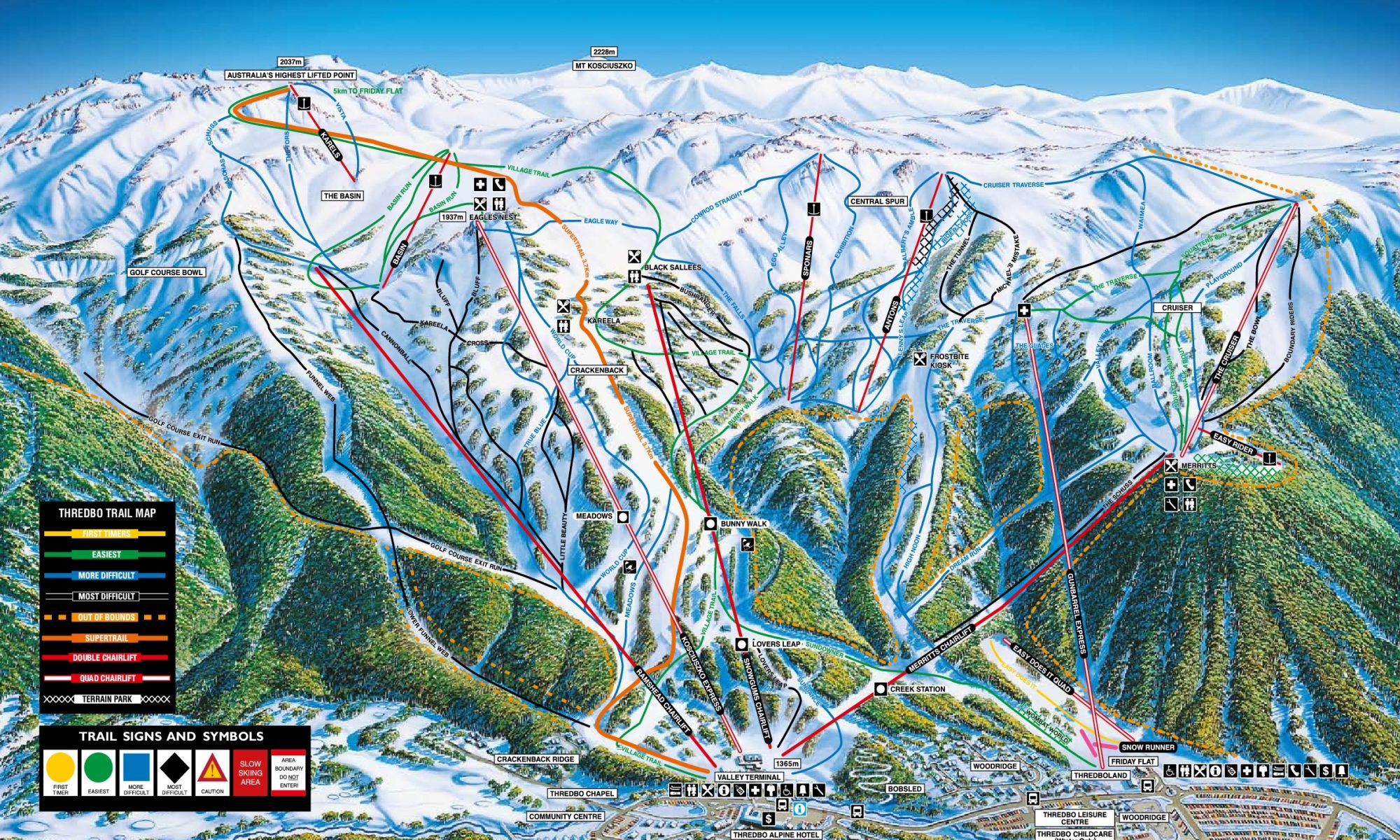 Threbdo Ski Map. Skier falls from chairlift in Threbdo after becoming dislodged due to strong winds.
