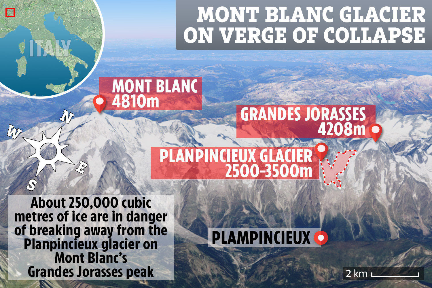 Iconography of the Planpincieux glacier. A fast-melting glacier in the Mont Blanc raised an alarm in the area of Val Ferret of Courmayeur.