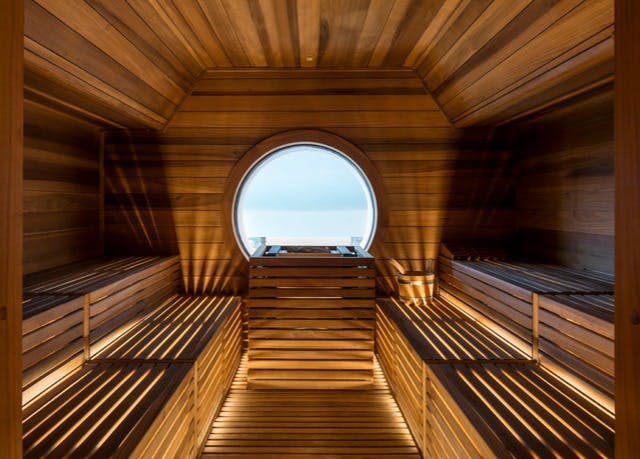 The sauna in the Faloria, with a window to the mountains. What’s new in Cortina for the 2019-2020 Winter Season.