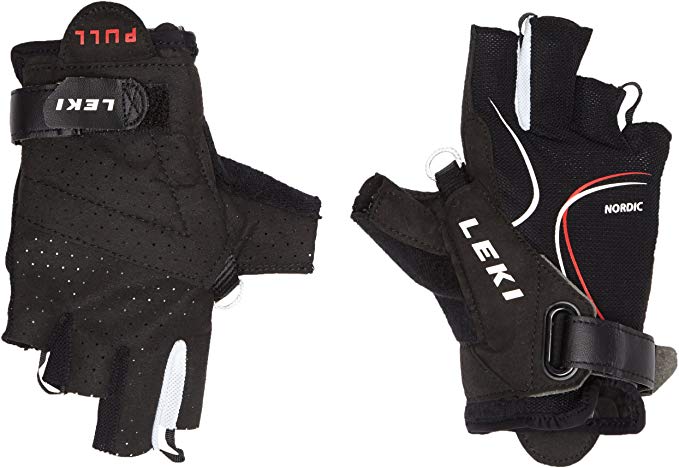 Leki Nordic Lite Shark Nordic Walking Gloves. These gloves clip to the pole and unclip by touching a release button on the pole. Brilliant! Training in the off-season for the ski-season- Nordic Walking.