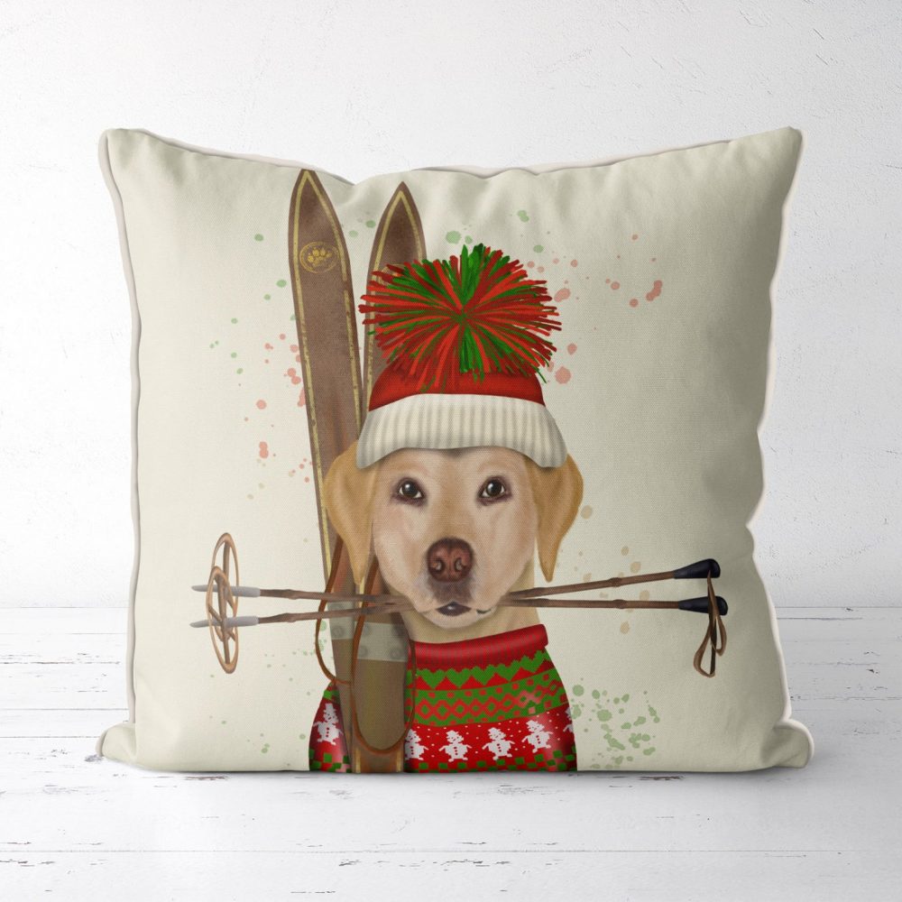 Yellow Lab ski pillow. Etsy FabFunky Pillows. 