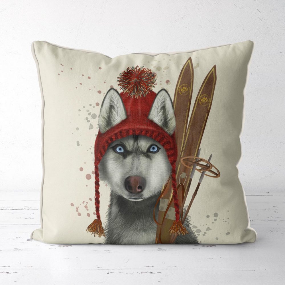 Etsy ski HUSKY pillow. FabFunky Pillows.