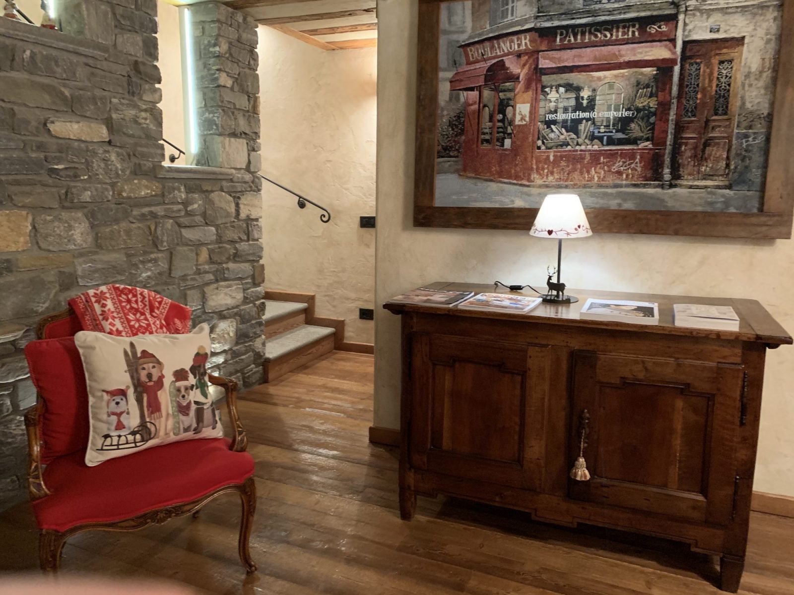 Our Ski Chalet for Rent. Detail of the living room with the staircase upstairs. There is one shower room downstairs.