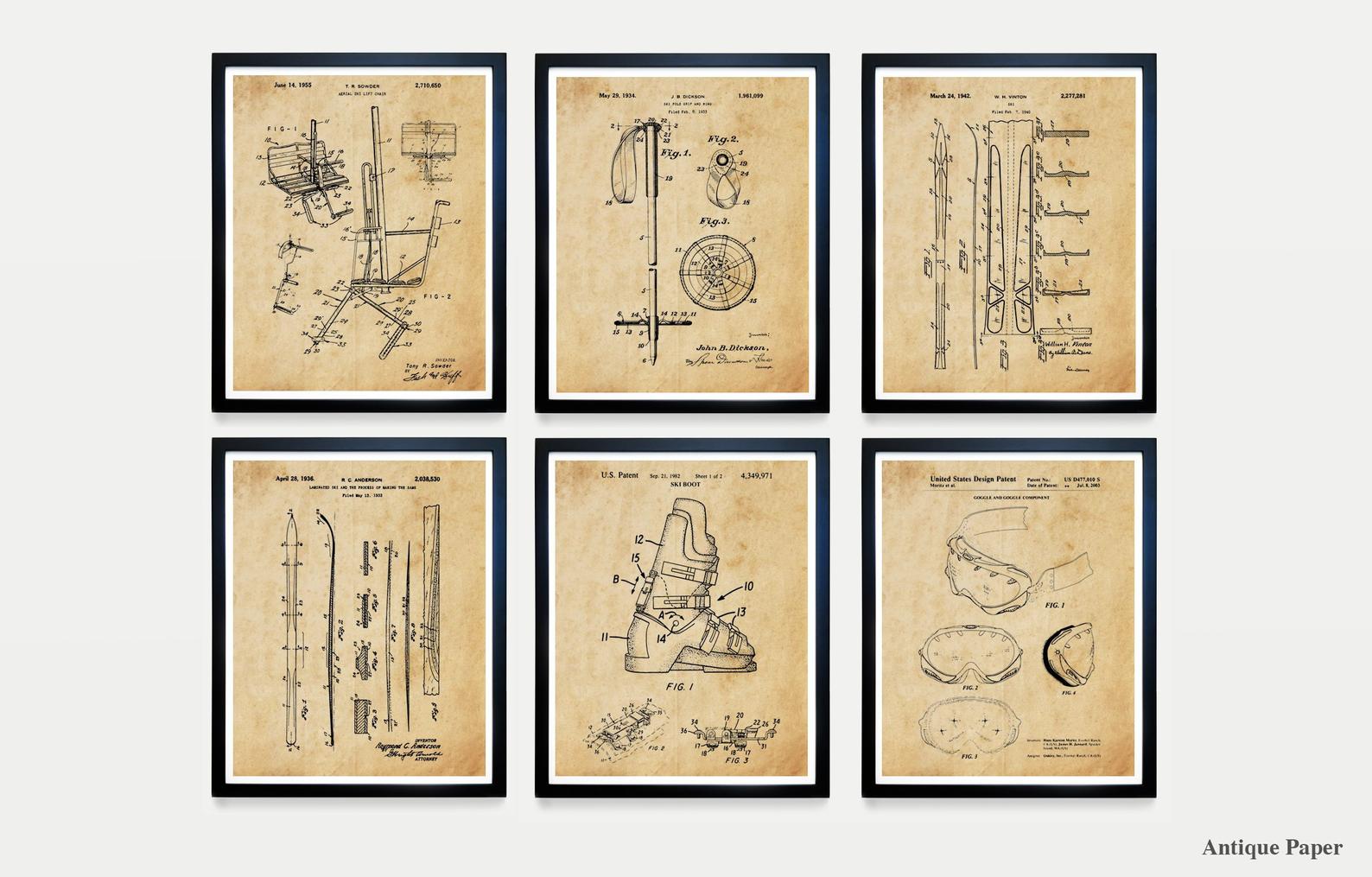 US Ski patent ink drawings. Etsy. What to buy to the skier or boarder at heart for Christmas.