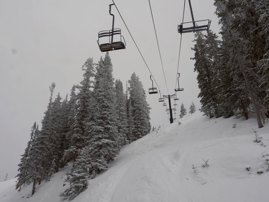 Double lift with pole in the middle. Crested Butte. Different types of lifts on resorts (I can think of) and how to ride them. 