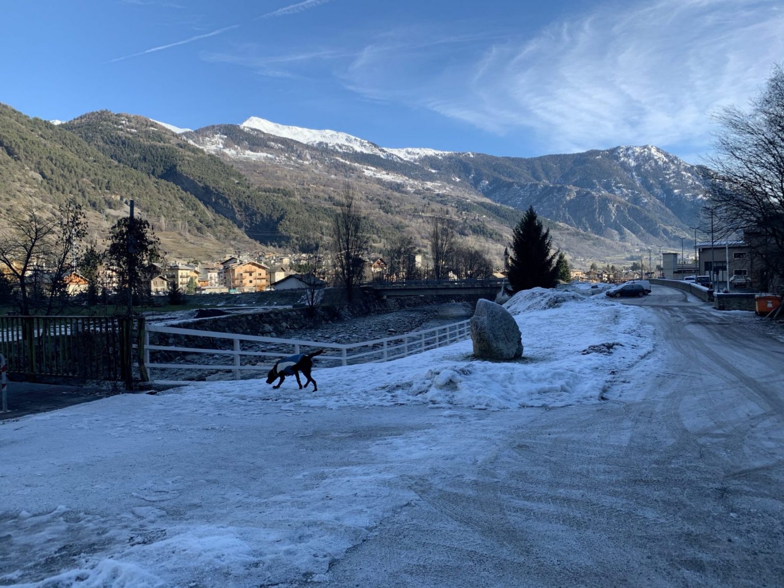 Having a dog on holidays changes the routine, I think for the better. Ozzy outside Morgex. Our Christmas holidays in the mountains with the kids and our dog! Courmayeur, Aosta.