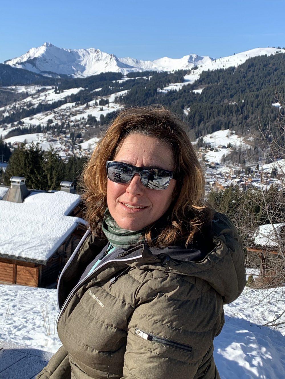 A beautiful day for skiing - stopping for a coffee before going into Les Gets. Photo: Jo Gilbert. A Mums’ Long Weekend in Morzine.