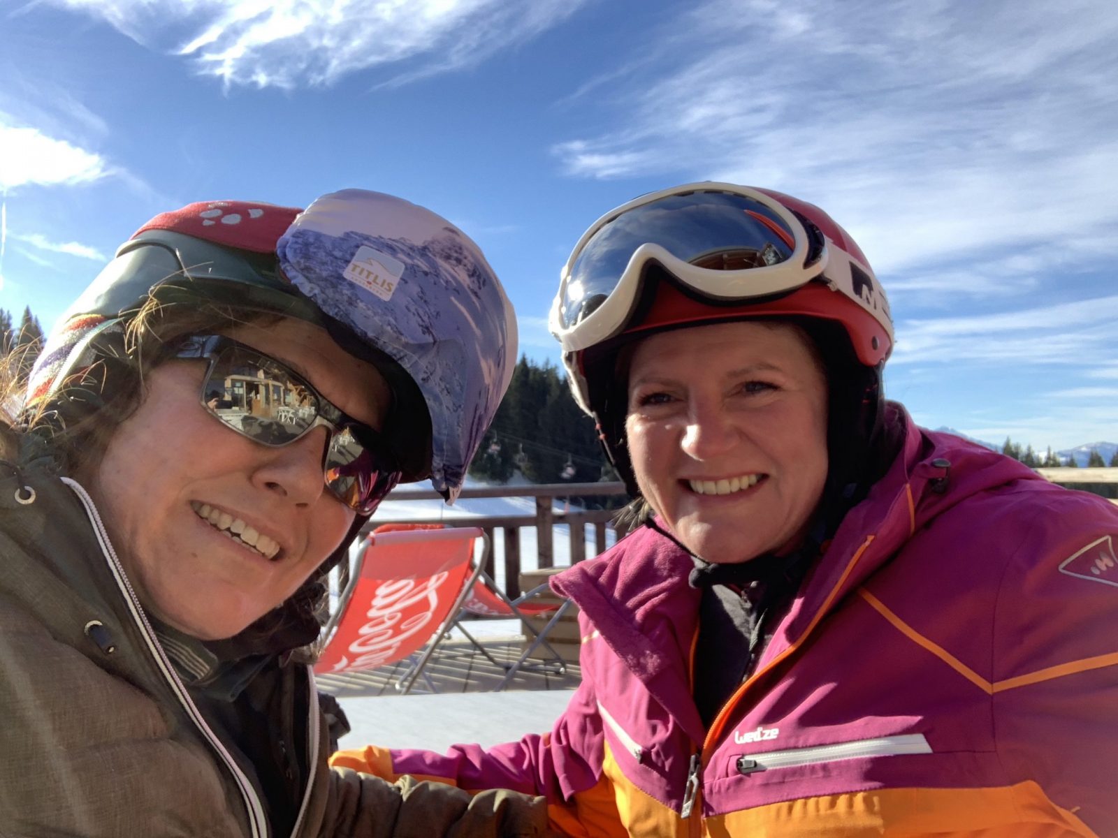 Enjoying the terrace at Chalet du Nabor a bit higher up from the arrival of the Pleney Cablecar. A Mums’ Long Weekend in Morzine