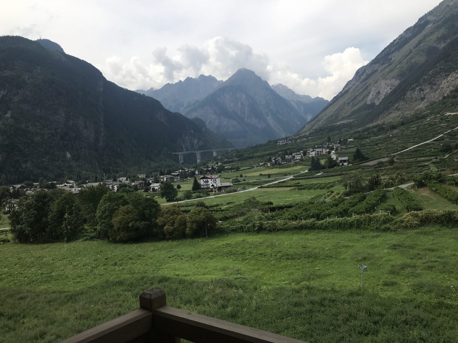 The views from the apartment of Villair de Morgex, with the Motorway Bridge on the background, which we called now Ozzy's bridge as we always walk under it in our daily walks while in the Valdigne. My experience of buying a home in the Italian Alps.