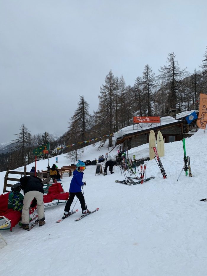 Getting to the Alpetta restaurant. Our half term ski-safari holiday based in the Valdigne of Aosta Valley- Courmayeur, Pila and La Thuile.