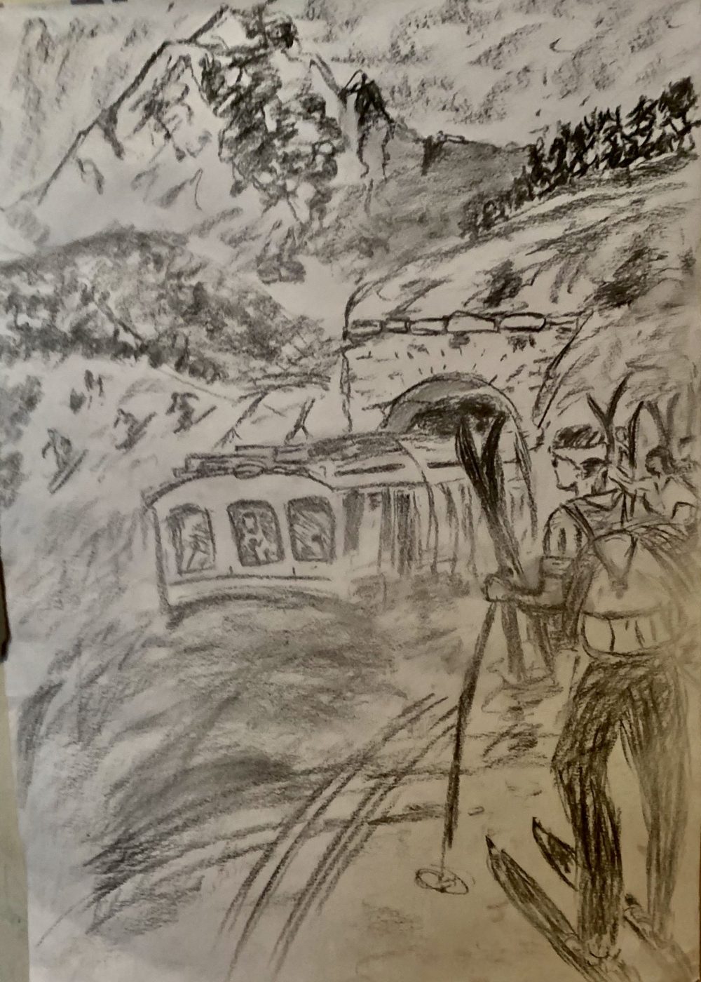 Charcoal, waiting for the train. The Art of the Mountains.