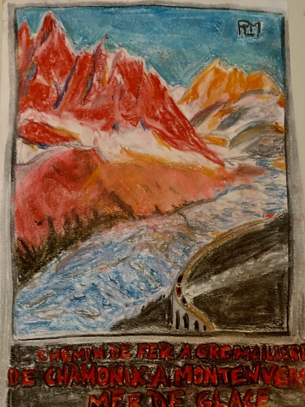 The Art of the Mountains- Pastel of train from Chamonix to Montenvers- Mer de Glace.