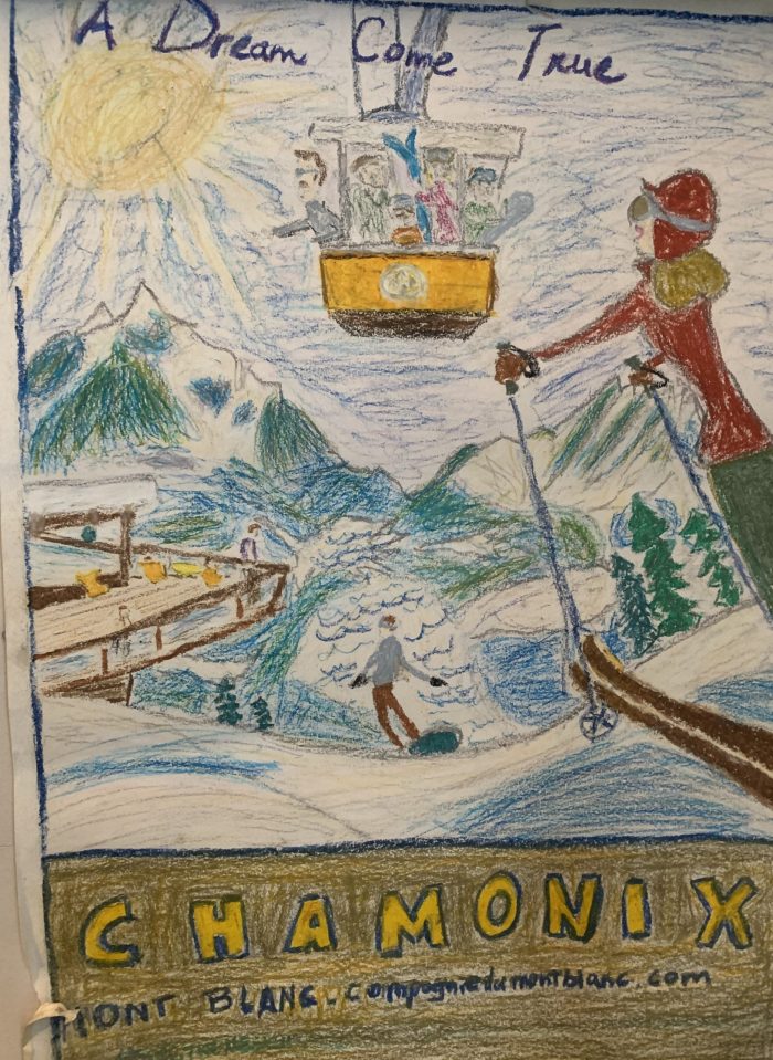 Oil pastel- Chamonix- they are the crayons for adults. The Art of the Mountains.