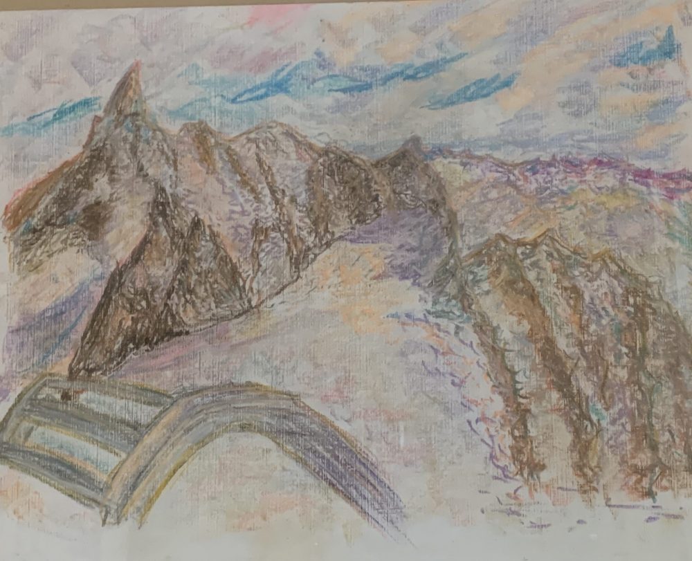 The Dent de Geant, seen from the top of the Skyway Monte Bianco. Soft Pastels. The Art of the Mountains.