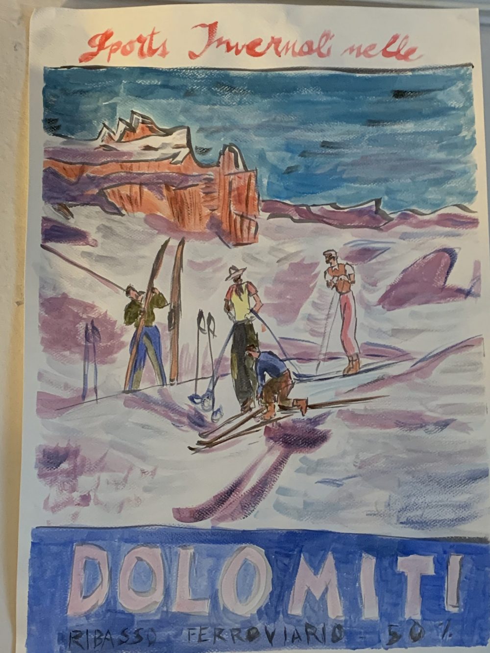 Goache, this is a weird material for me, a bit chalky, but I have not done it again, maybe I should give it another try. The Art of the Mountains.