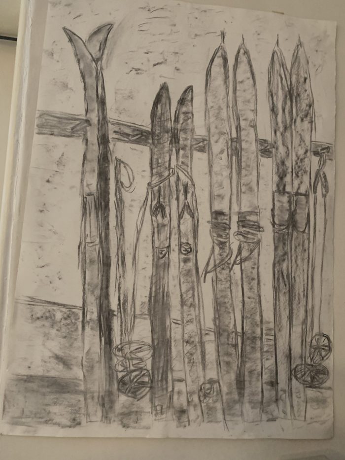 My first charcoal with a ski theme. The Art of the mountains.