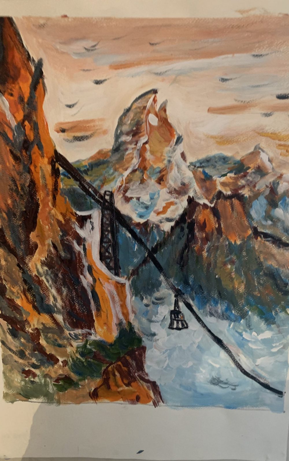Second work on Acrylics, I like the material, is easy to clean and you don't need to use smelly products as in oil. Oil looks better, but for people that are more artistic than me. The Art of the Mountains.