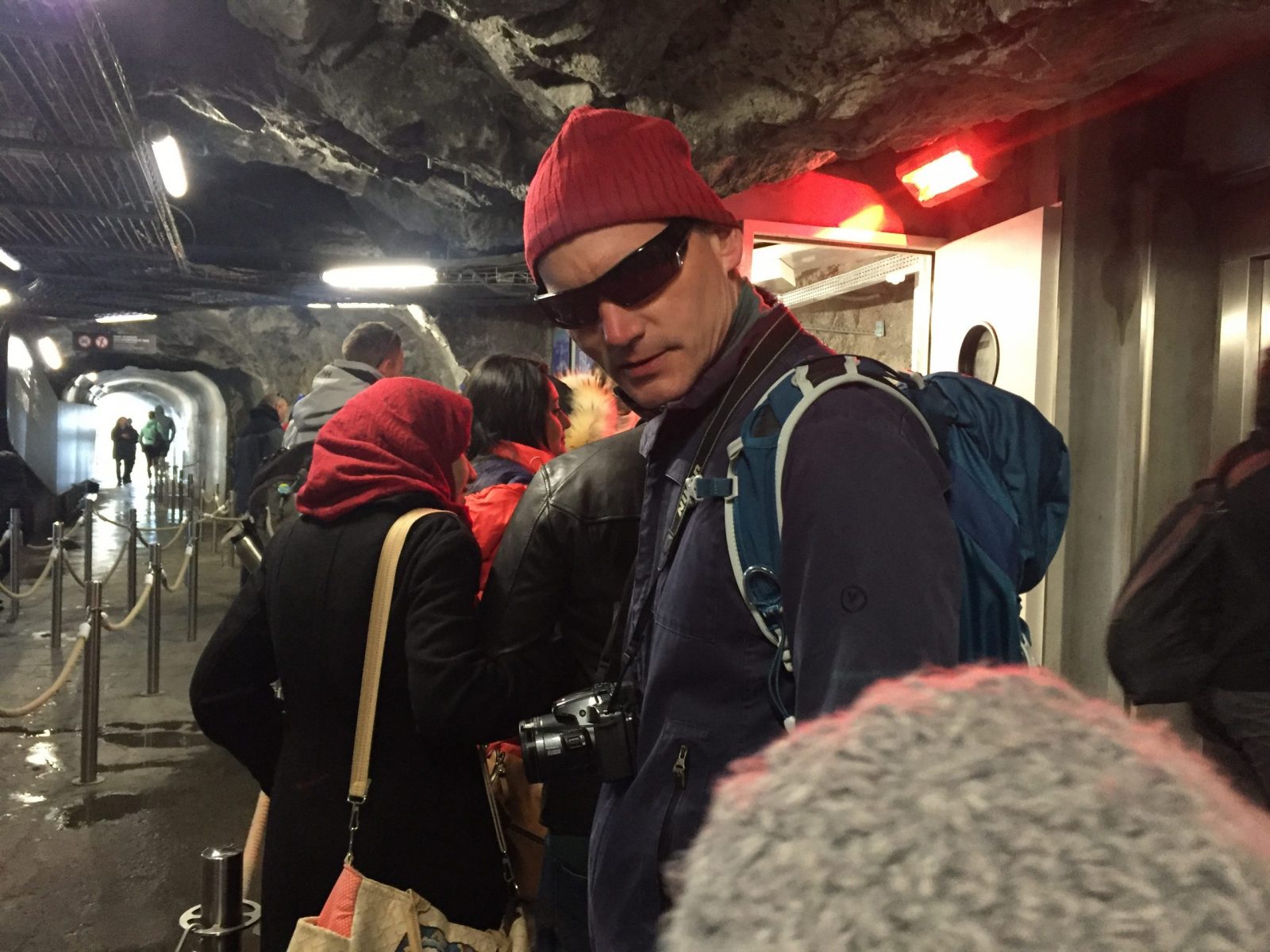 My husband waiting to get up the elevator inside Aiguille du Midi. Aiguille du Midi vs Punta Helbronner – which one you should do?