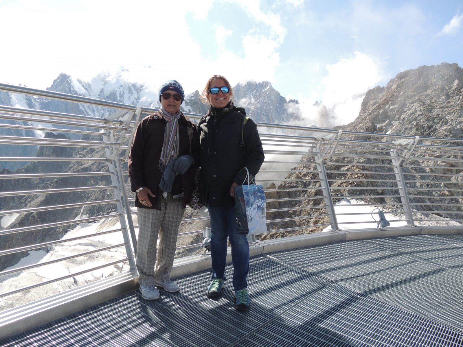 With my mum on top of the terrace at Punta Helbronner. Aiguille du Midi vs Punta Helbronner – which one you should do?