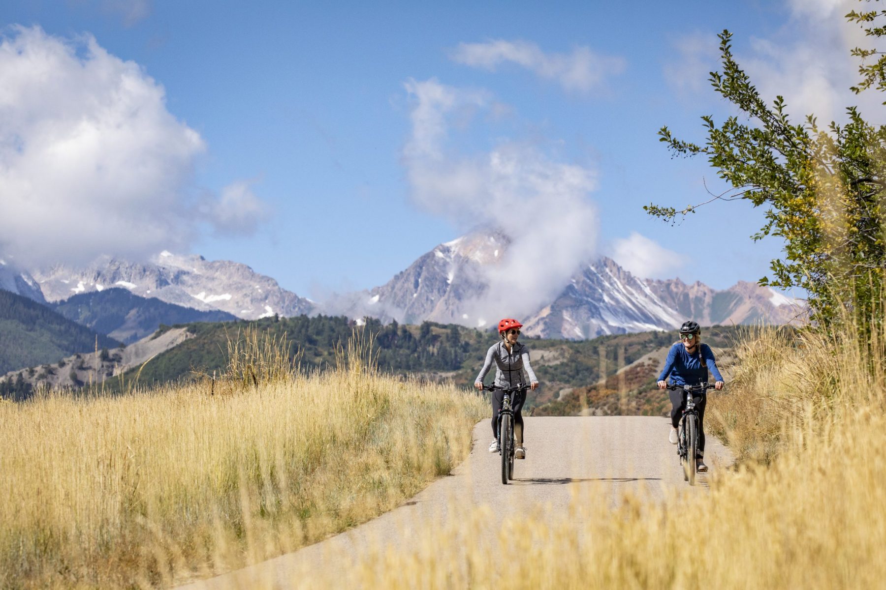 Sept 12 2019. TOSV E-Bike shoot. Brush Creek Bike Path @mattpower. A bike ride with beautiful views. Photo: Aspen Skiing Company. Aspen Snowmass is opening for the Summer Season.