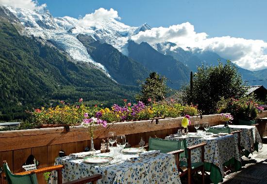 A table with a view at the Auberge du Bois Prin. Must-Read Guide to Chamonix.