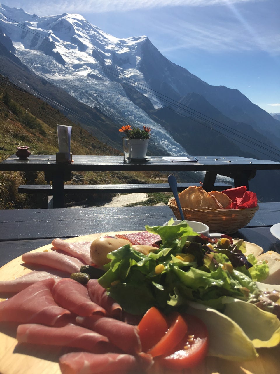 Refuge Plan de l'Aiguille- A plate with some cold cuts with a view. The Must-Read Guide to Chamonix.