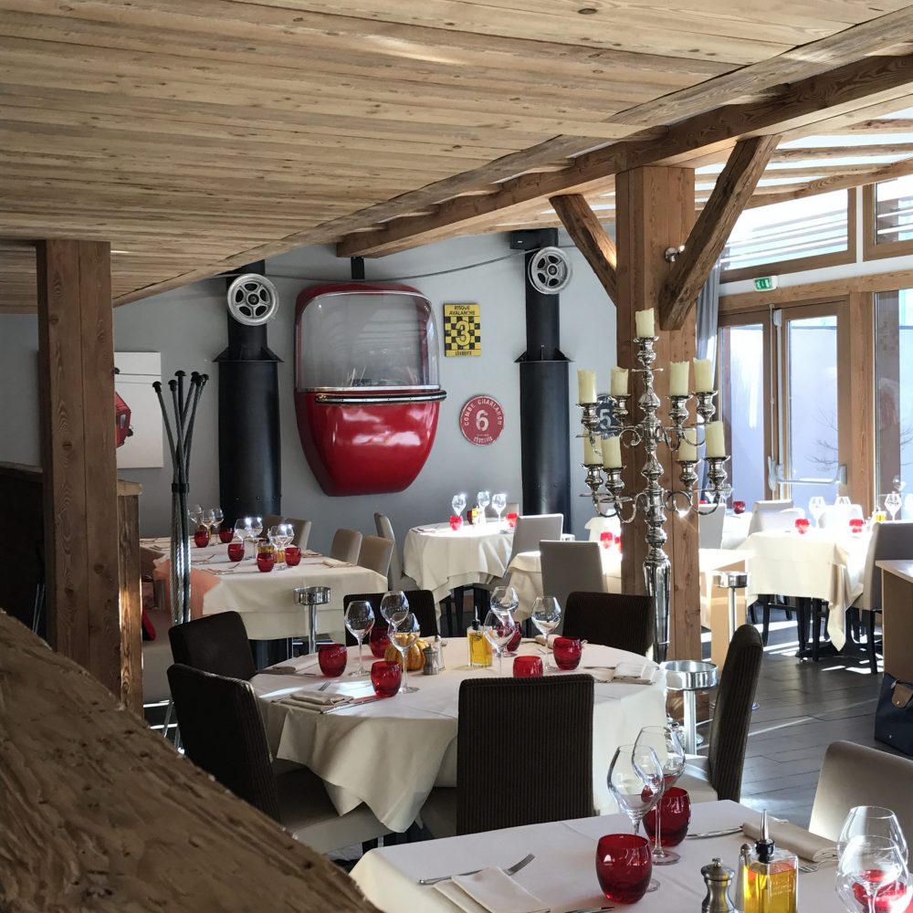 Interior of the Telecabine restaurant in Chamonix. Must-Read Guide to Chamonix.