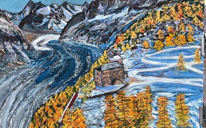 The Shrinking Glacier of Mer de Glace. Soft Pastels, Pastel Pencils and Charcoal on La Carte Pastel 60 x 80 cm. Framed. In my shop!