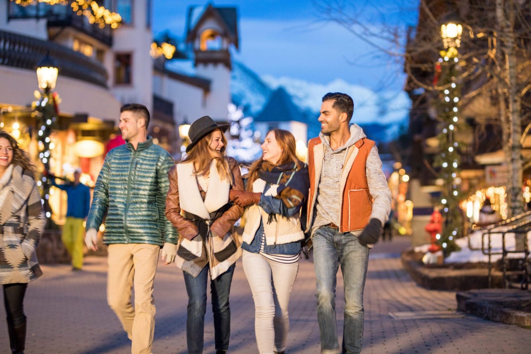 Young and Independents walk in the outdoor nightlife in Vail, CO. Photo: Craig Orsini. Vail Resorts. The Must-Read Guide to Vail.