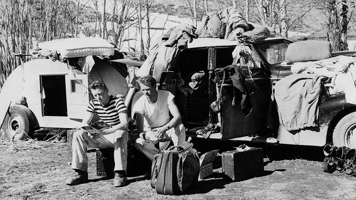 Warren and his friend living in the parking lot of a ski area. The first years as a ski bum. Ski Bum- The Warren Miller Story- A Review.