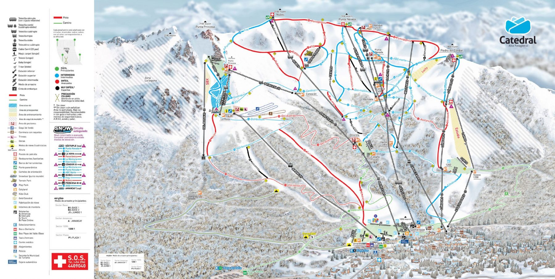 Ski map Catedral Alta Patagonia. Cerro Catedral has opened: skiing for locals with masks and record snow levels.